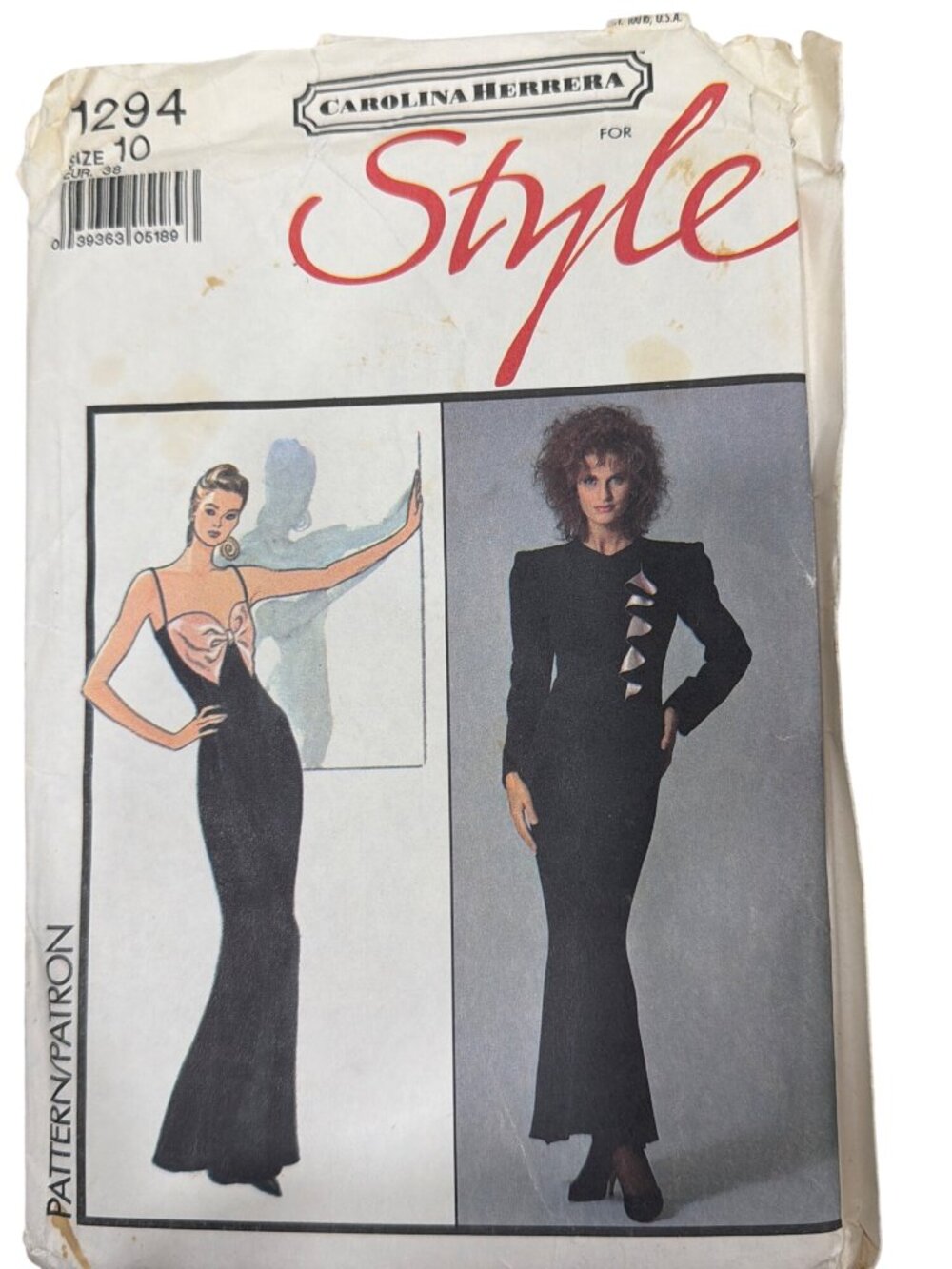 Carolina Herrera Style Patterns 1294 Pattern Evening Dress & Jacket Vintage 10
